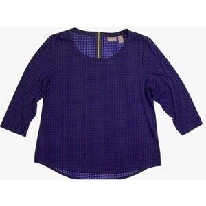 Chico’s Purple Black Houndstooth Stretch Tunic Top 3/4 Sleeves City Career 2 12